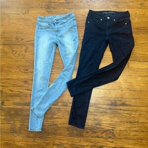 American Eagle Blue and Dark Blue Skinny Jeans